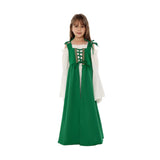 Déguisement Fille Robe Médiévale Renaissance à Col Carré et Taille Nouée Costume Vintage