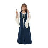 Déguisement Fille Robe Médiévale Renaissance à Col Carré et Taille Nouée Costume Vintage
