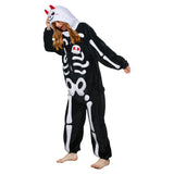 Déguisement Adulte PilouPilou Pyjama Noir Squelette Imprimée Costume d'Halloween Ver.2