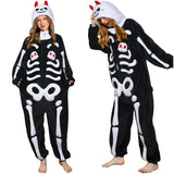 Déguisement Adulte PilouPilou Pyjama Noir Squelette Imprimée Costume d'Halloween Ver.2