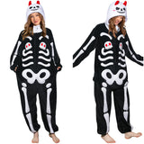 Déguisement Adulte PilouPilou Pyjama Noir Squelette Imprimée Costume d'Halloween Ver.2