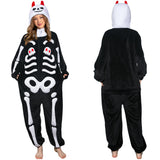 Déguisement Adulte PilouPilou Pyjama Noir Squelette Imprimée Costume d'Halloween Ver.2