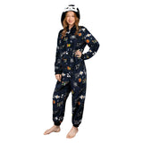 Déguisement Adulte PilouPilou Pyjama Noir Squelette Imprimée Costume d'Halloween