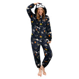 Déguisement Adulte PilouPilou Pyjama Noir Squelette Imprimée Costume d'Halloween