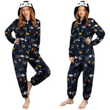 Déguisement Adulte PilouPilou Pyjama Noir Squelette Imprimée Costume d'Halloween