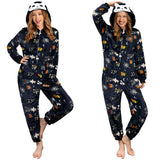 Déguisement Adulte PilouPilou Pyjama Noir Squelette Imprimée Costume d'Halloween