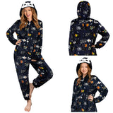 Déguisement Adulte PilouPilou Pyjama Noir Squelette Imprimée Costume d'Halloween