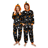 Déguisement Adulte PilouPilou Pyjama Noir Citrouille Imprimée Costume d'Halloween