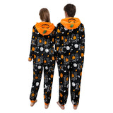 Déguisement Adulte PilouPilou Pyjama Noir Citrouille Imprimée Costume d'Halloween