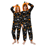 Déguisement Adulte PilouPilou Pyjama Noir Citrouille Imprimée Costume d'Halloween