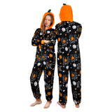 Déguisement Adulte PilouPilou Pyjama Noir Citrouille Imprimée Costume d'Halloween