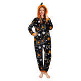 Déguisement Adulte PilouPilou Pyjama Noir Citrouille Imprimée Costume d'Halloween