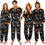 Déguisement Adulte PilouPilou Pyjama Noir Citrouille Imprimée Costume d'Halloween