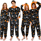 Déguisement Adulte PilouPilou Pyjama Noir Citrouille Imprimée Costume d'Halloween