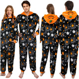 Déguisement Adulte PilouPilou Pyjama Noir Citrouille Imprimée Costume d'Halloween