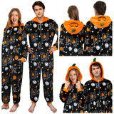 Déguisement Adulte PilouPilou Pyjama Noir Citrouille Imprimée Costume d'Halloween