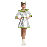 Déguisement Femme Alien Robe Argentée Costume Pour Halloween