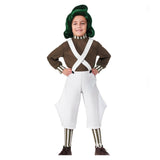 Déguisement Enfant Wonka(2023) Oompa Loompa Salopette Blanc Costume d'Halloween