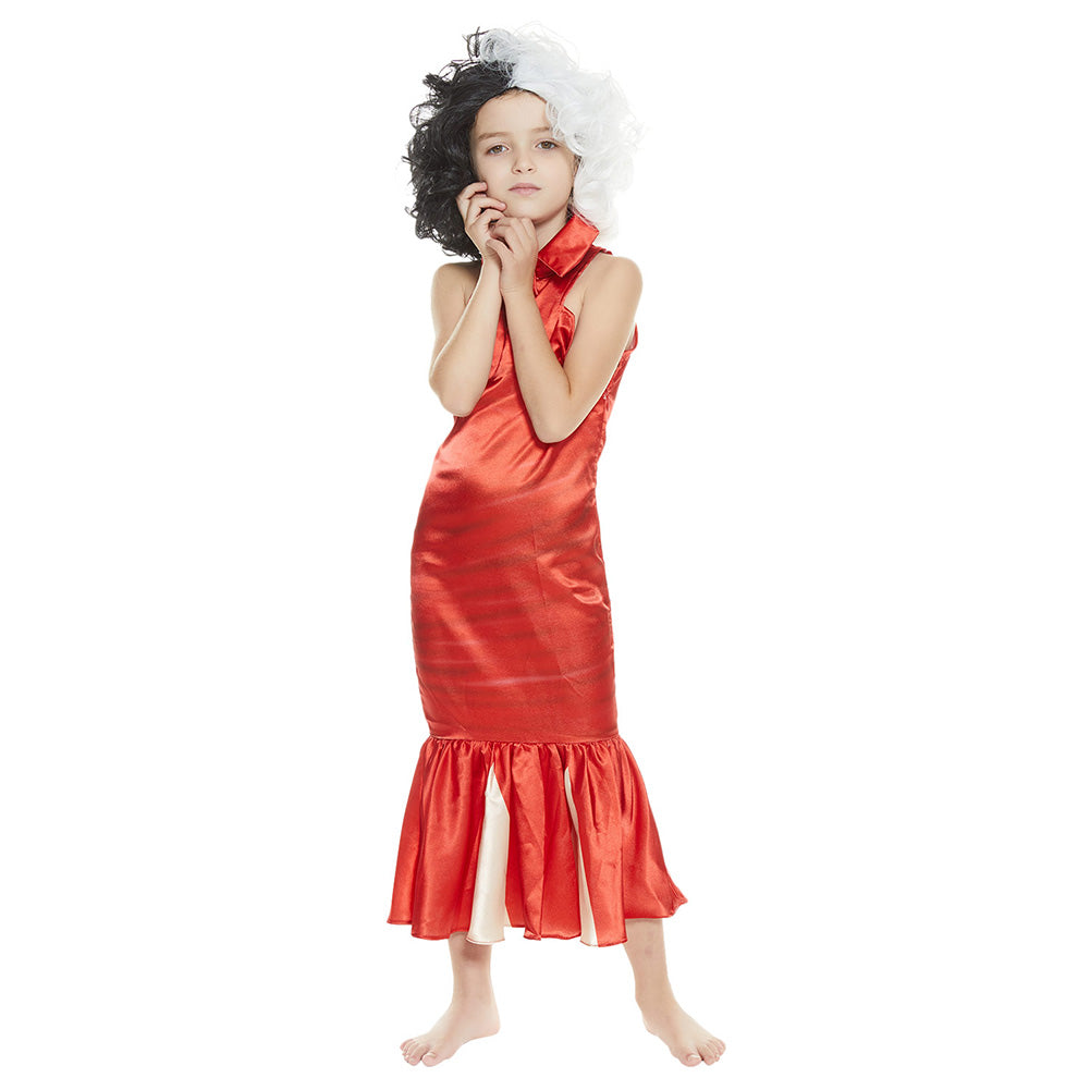 Déguisement Enfant Cruella Robe Rouge Costume d'Halloween