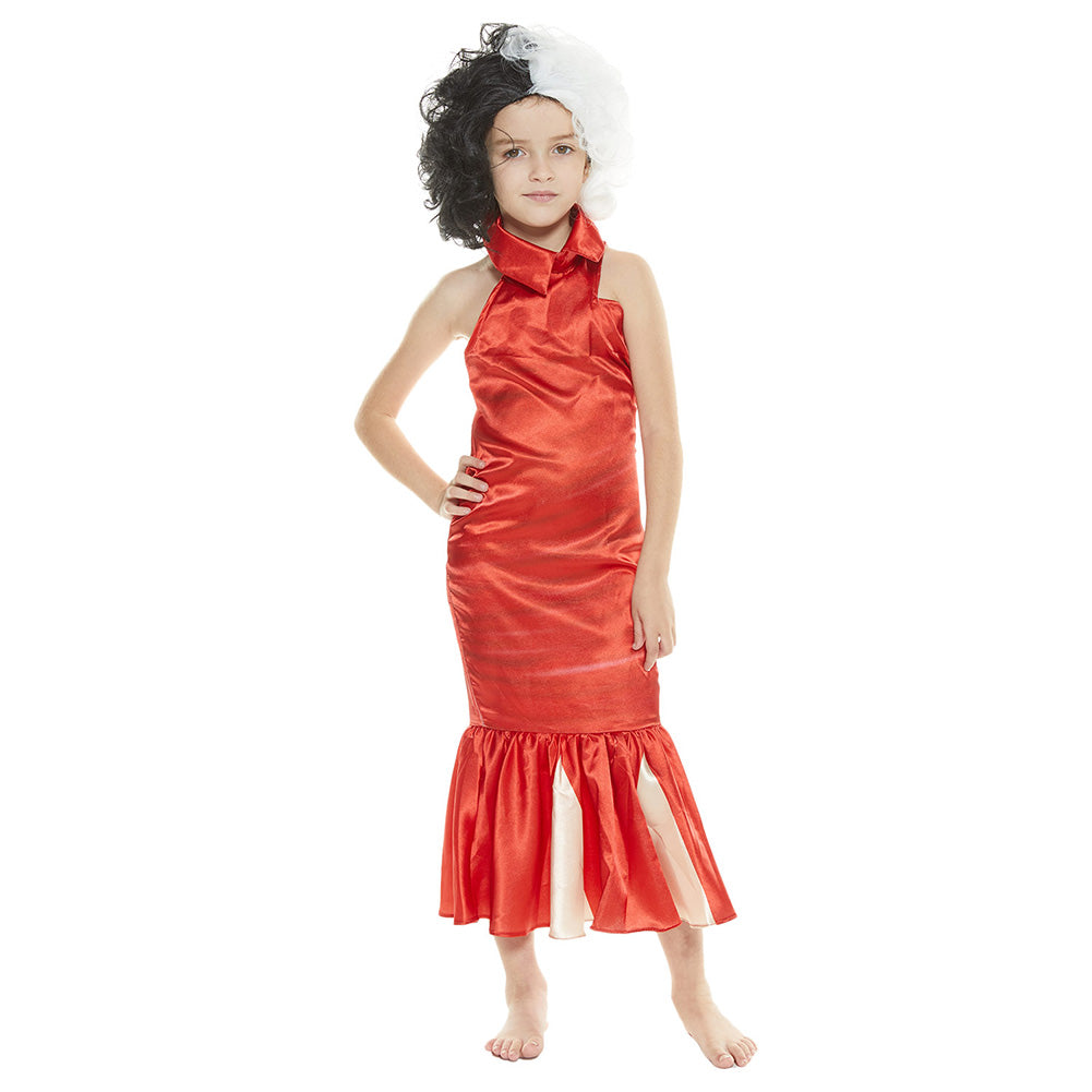 Déguisement Enfant Cruella Robe Rouge Costume d'Halloween