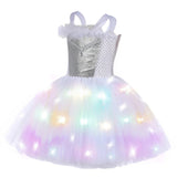 Déguisement Anges Fille TuTu Robe Blanc Éclairage LED d'Halloween