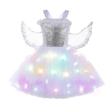 Déguisement Anges Fille TuTu Robe Blanc Éclairage LED d'Halloween