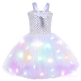 Déguisement Anges Fille TuTu Robe Blanc Éclairage LED d'Halloween