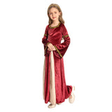 Déguisement Enfant Médiéval Fille Robe Verte et Rouge Costume pour Mardi Gras