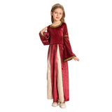 Déguisement Enfant Médiéval Fille Robe Verte et Rouge Costume pour Mardi Gras