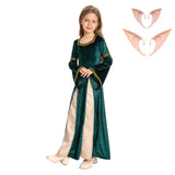 Déguisement Enfant Médiéval Fille Robe Verte et Rouge Costume pour Mardi Gras
