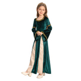 Déguisement Enfant Médiéval Fille Robe Verte et Rouge Costume pour Mardi Gras