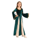 Déguisement Enfant Médiéval Fille Robe Verte et Rouge Costume pour Mardi Gras