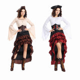 Déguisement Femme Pirate Médiéval Tenue Beige-Brune Costume d'Halloween