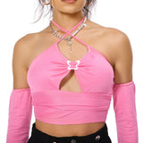 Déguisement Femme Y2K Débardeur Crop Top+Manchons Bras Roses