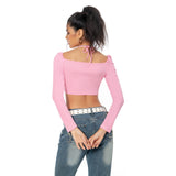 Déguisement Femme Y2K Haut Crop Top à Manches Longues Costume Rose