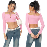 Déguisement Femme Y2K Haut Crop Top à Manches Longues Costume Rose