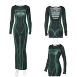 Déguisement Femme Y2K Robe Impression 3D Costume Vert