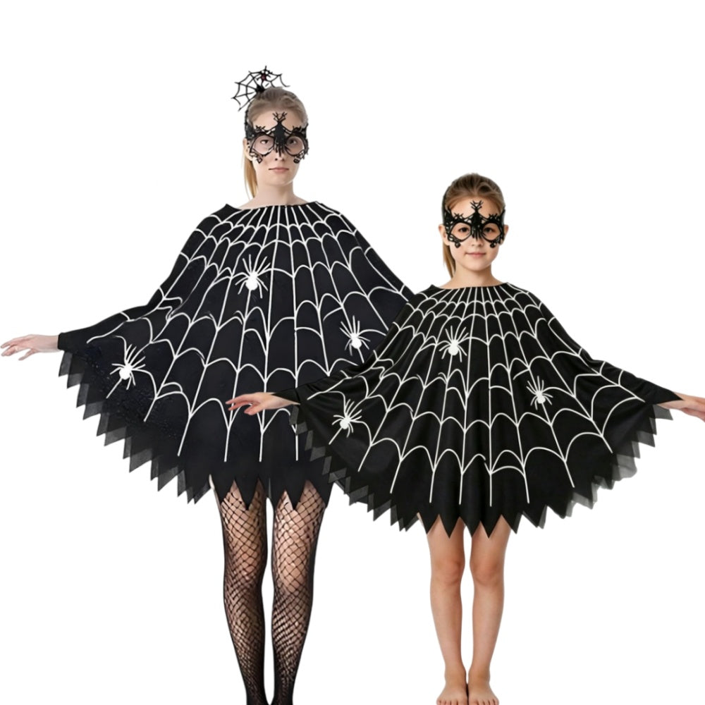 Déguisement Adulte & Enfant Cape d'Araignée Costume Noire pour Halloween Carnaval