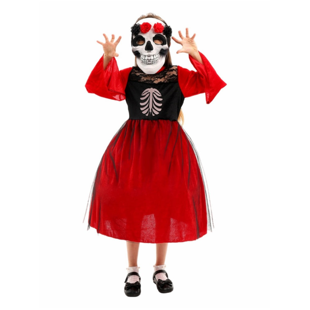 Déguisement Catrina Fille Robe Rouge et Noire avec Masque pour Le Jour des Morts