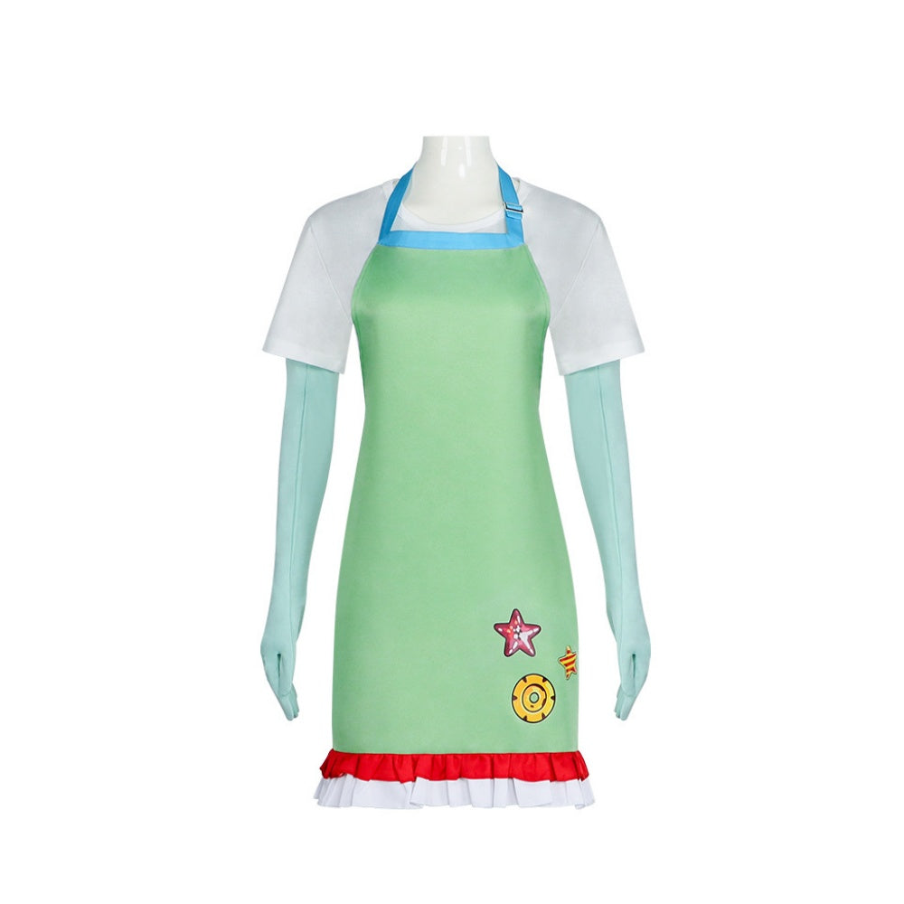 Déguisement Cuisinier Tablier Vert et T-shirt Blanc Femme pour Halloween