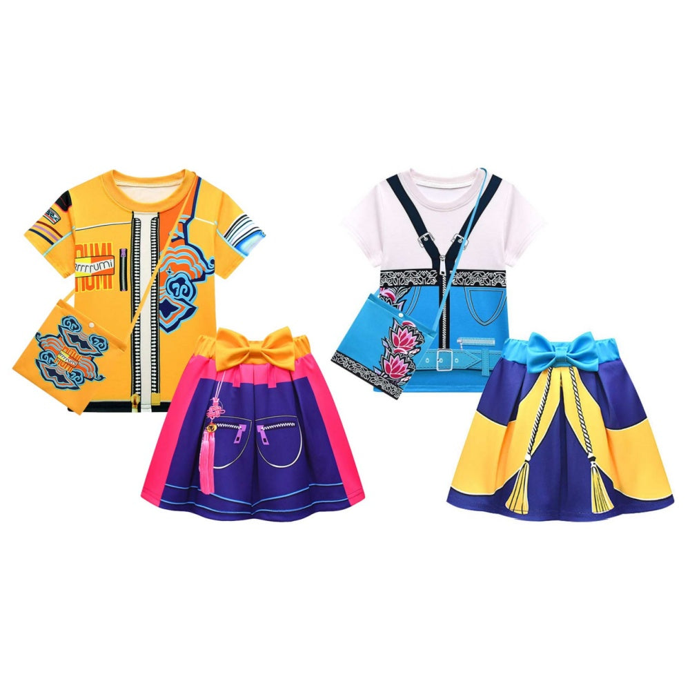 Déguisement Enfant Kpop Demon Hunters Rumi Zoey Haut+Jupe+Sac Costume d'Halloween