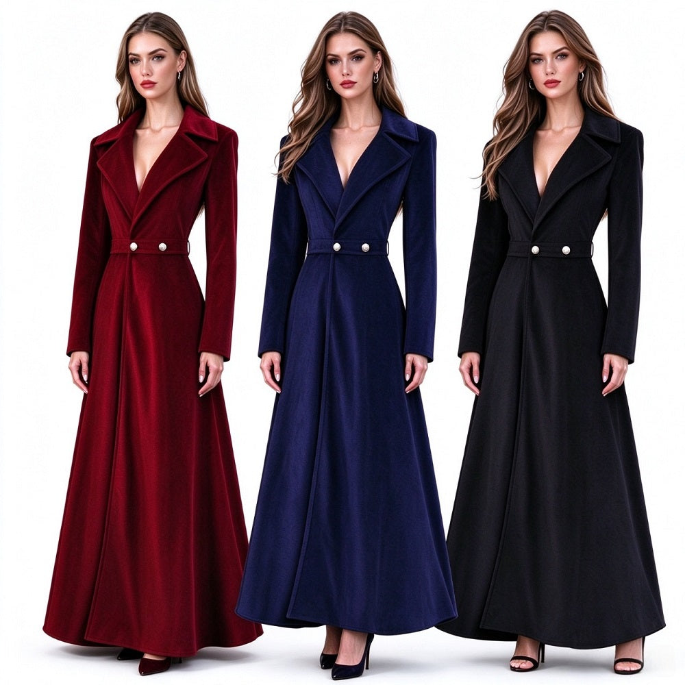 Déguisement Femme Veste Trench en Velours Rouge/Bleu/Noir Costume Vintage Médiéval
