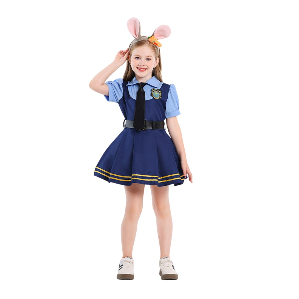 Déguisement Fille Zootopia 2 Judy Police Robe Bleue Costume d'Halloween