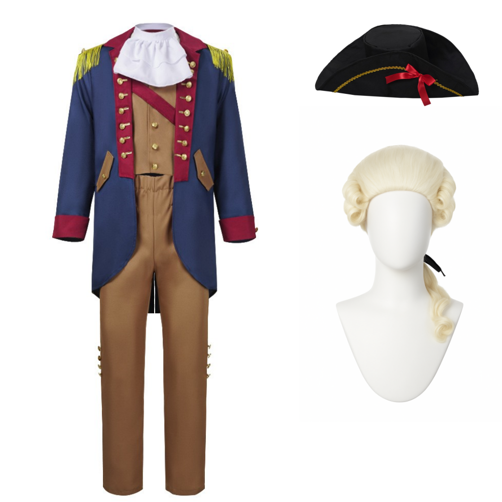 Déguisement George Washington Tenue Président Bleue avec Chapeau Adute pour Halloween Perruque