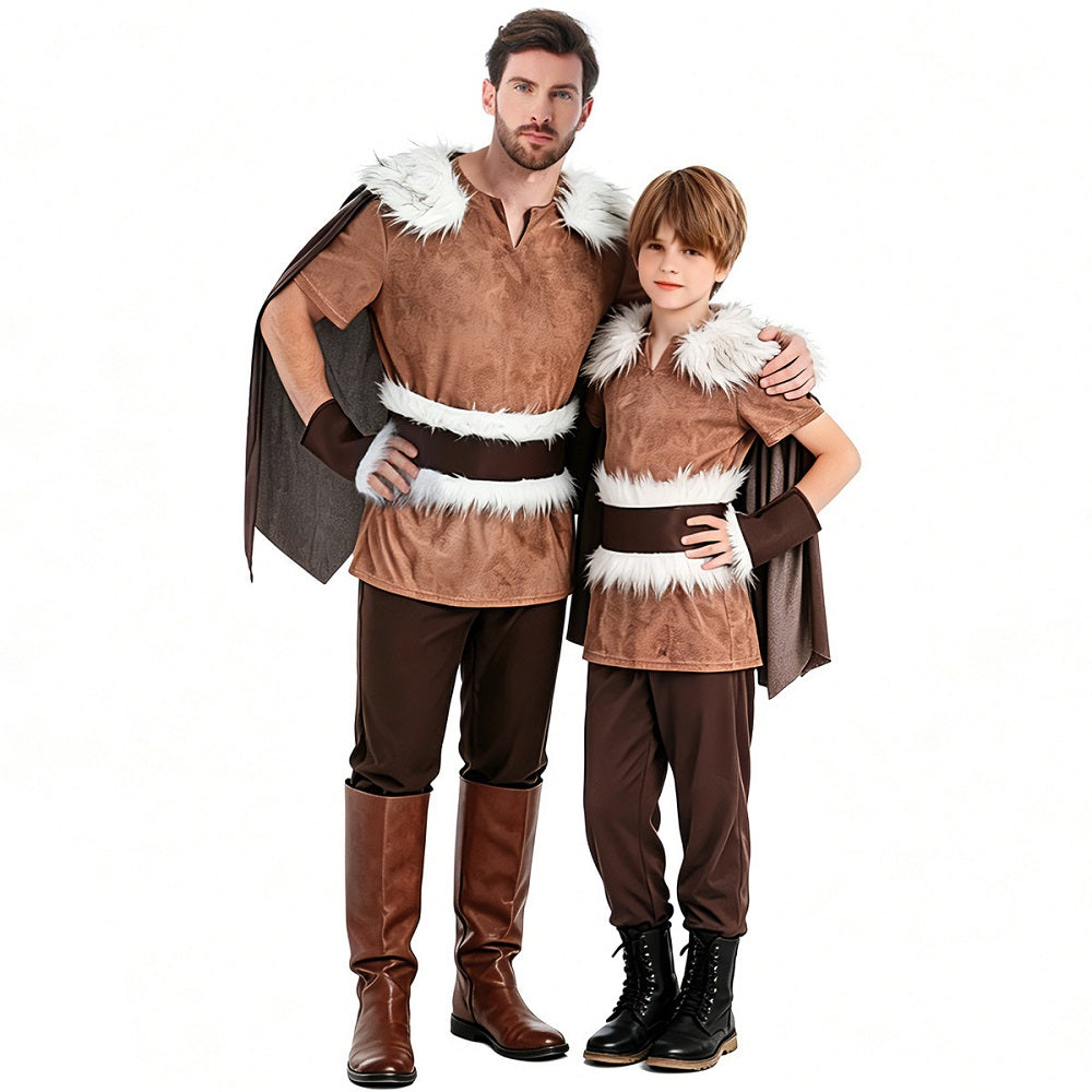Déguisement Guerrier Viking Médiéval Tenue Marron pou Adulte et Enfant