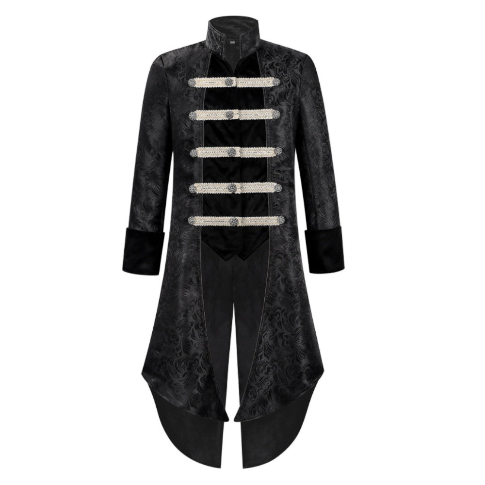 Déguisement Manteau Mi-Long Noire à Queue d'Hirondelle Style Gothique Steampunk Rétro Homme