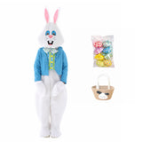 Déguisement Enfant Lapin Combinaison Blanche+Veste Bleue Costume de Pâques