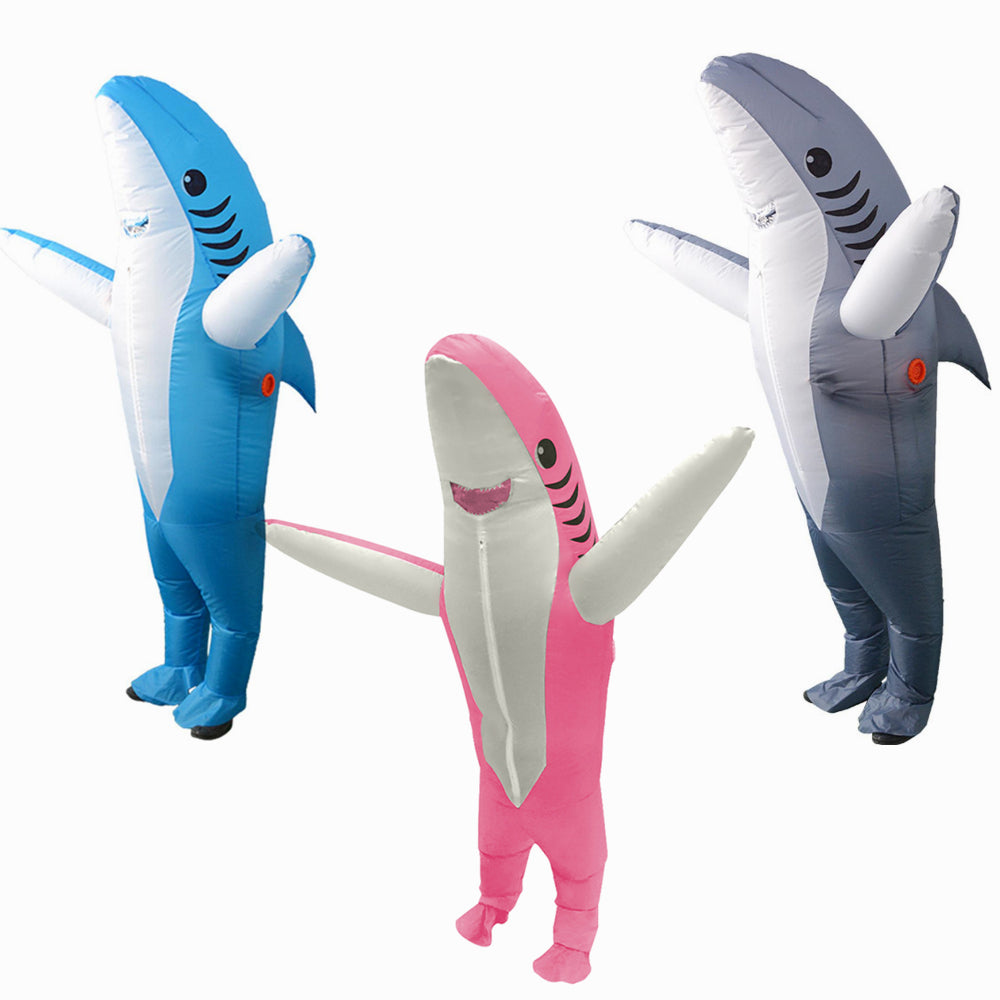 Déguisement Adulte Mignon Requin Bleu Rose et Argent Gonflable Costume Halloween
