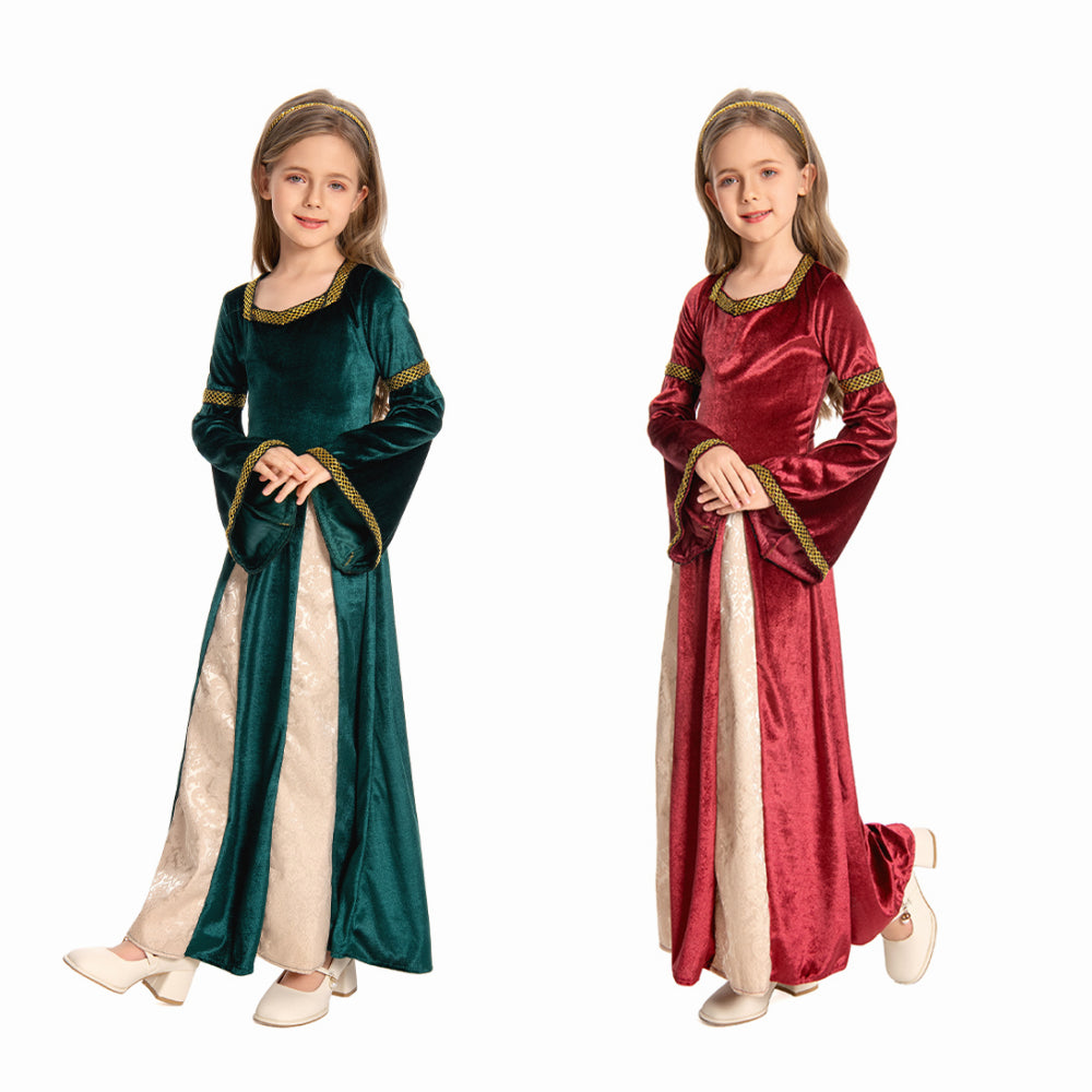 Robe Médiévale Pour Fille ReliBeauty – Déguisement Princesse Carnaval 3-12 Ans, Velours Et Dentelle