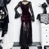 Déguisement Femme Robe en Dentelle Noire et Rouge Pour Halloween